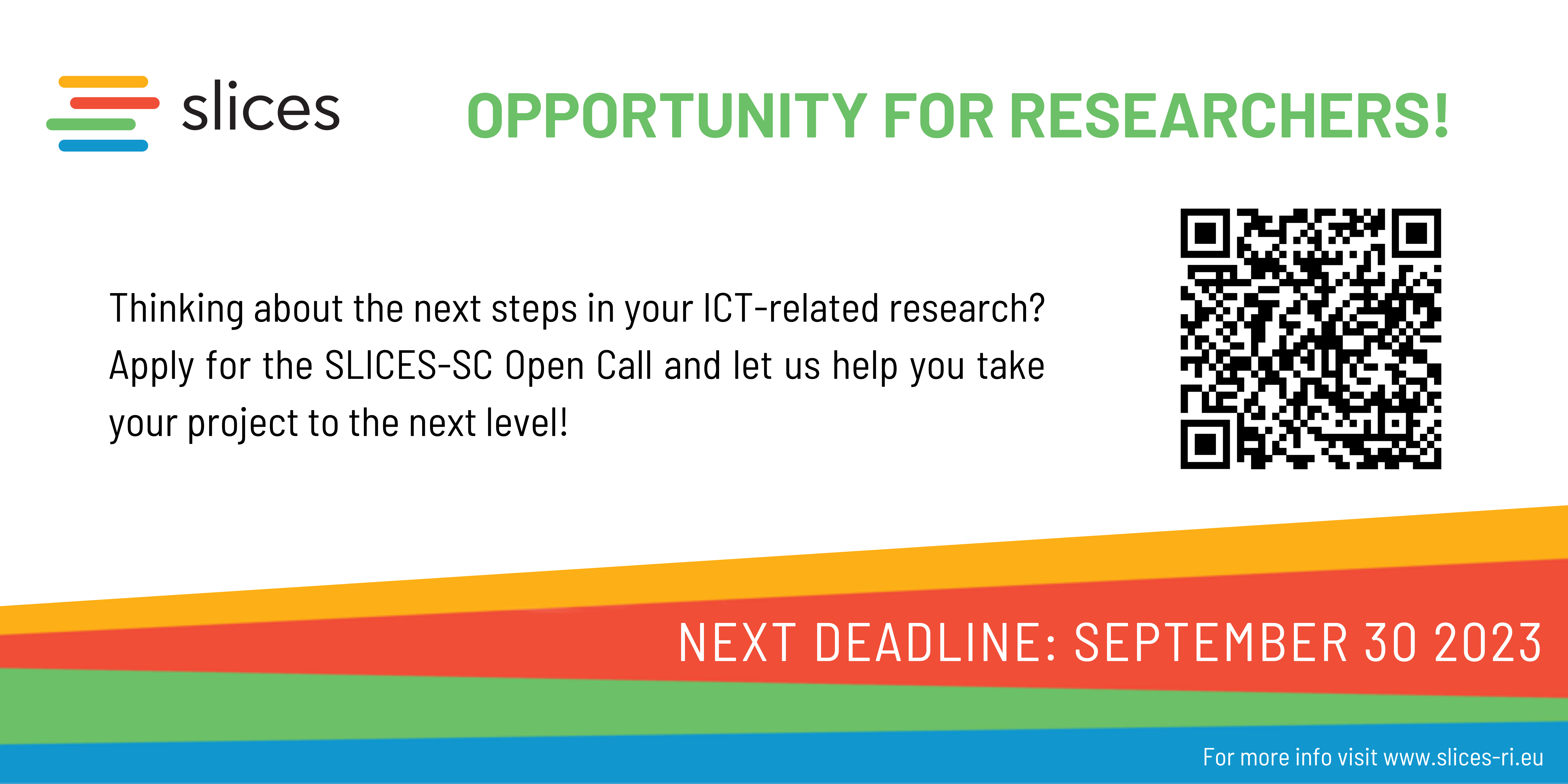 SLICES-SC címfej rajta szlogen és QR kód a projekt weblapjára.
