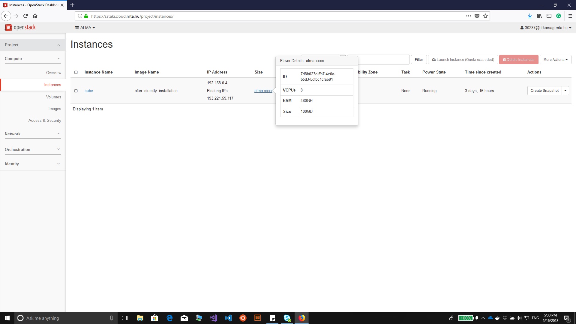 MTA Cloud felhasználói felület