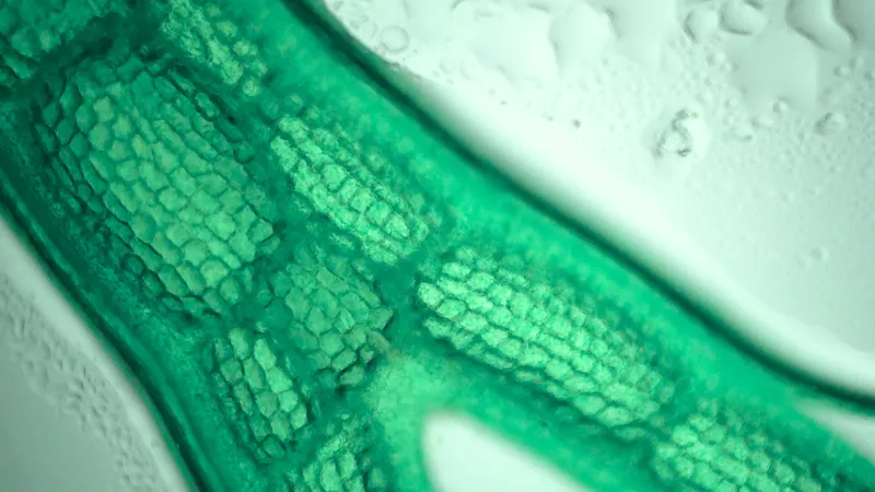 Mikroszkópos felvétel egy zöld algáról.